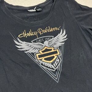Harley Davidson Womens Black T-Shirt Eagle Wings Logo 115th Anniversary Large